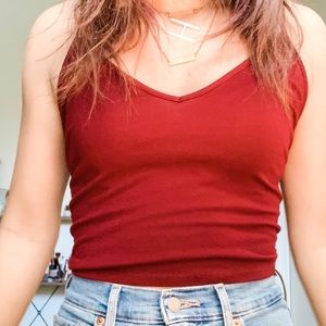 maroon low neck tank top